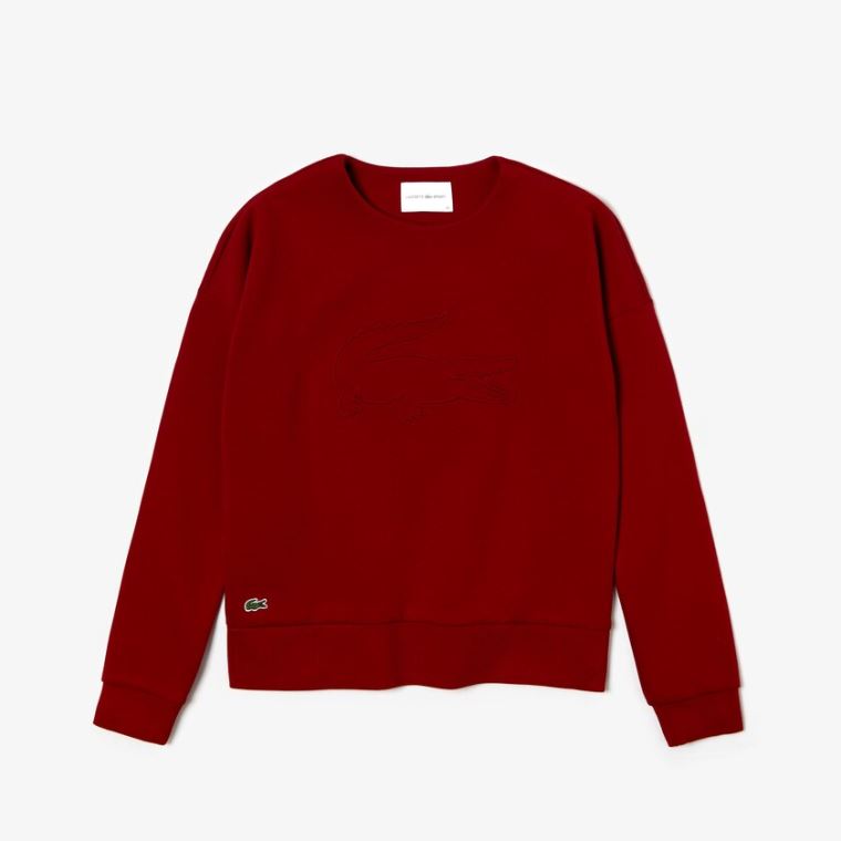 Lacoste SPORT Oversize Croc Bomull-Blend Sweatshirt Mørke Rød | XATNUK0F