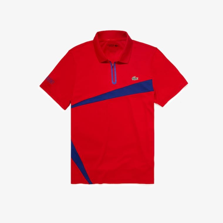 Lacoste SPORT Paneled Pustende Piqué Tennis Polo Shirt Rød Blå | 2lCsqqOL