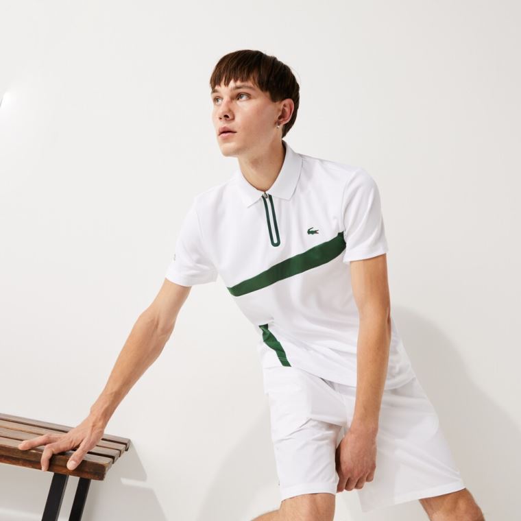 Lacoste SPORT Paneled Pustende Piqué Tennis Polo Shirt Marineblå Blå Hvite | aZprX7om