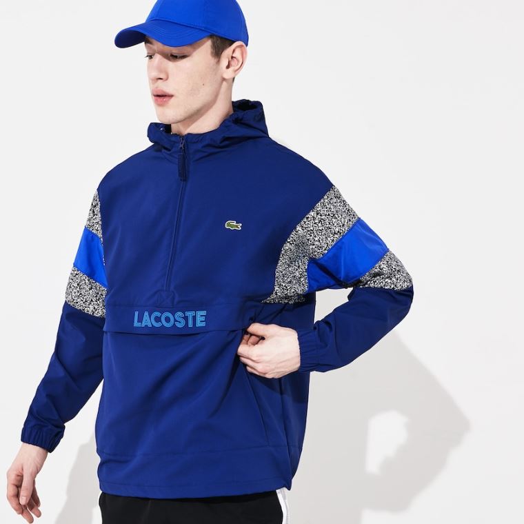 Lacoste SPORT Print-Blocked Performance Windbreaker Marineblå Blå Svarte Hvite Blå | kerRO8eD