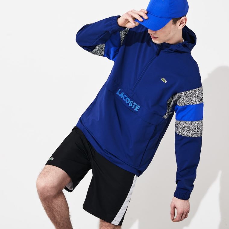 Lacoste SPORT Print-Blocked Performance Windbreaker Marineblå Blå Svarte Hvite Blå | kerRO8eD