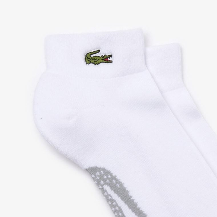 Lacoste SPORT Printed Crocodile Low-Cut Bomull Socks Hvite Grå | 1piDz3oO