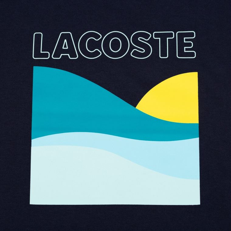 Lacoste SPORT Printed Tennis T-Shirt Marineblå Blå Hvite | FkaKqBsM