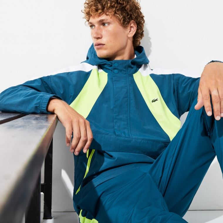 Lacoste SPORT Pullover Windbreaker Blå Gul Hvite | mH7l42se