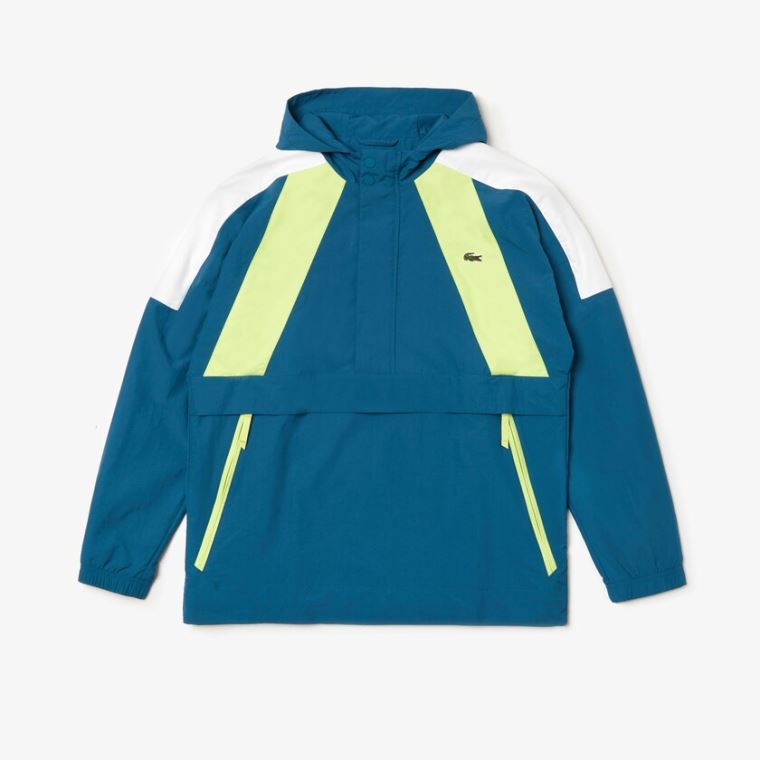 Lacoste SPORT Pullover Windbreaker Blå Gul Hvite | mH7l42se