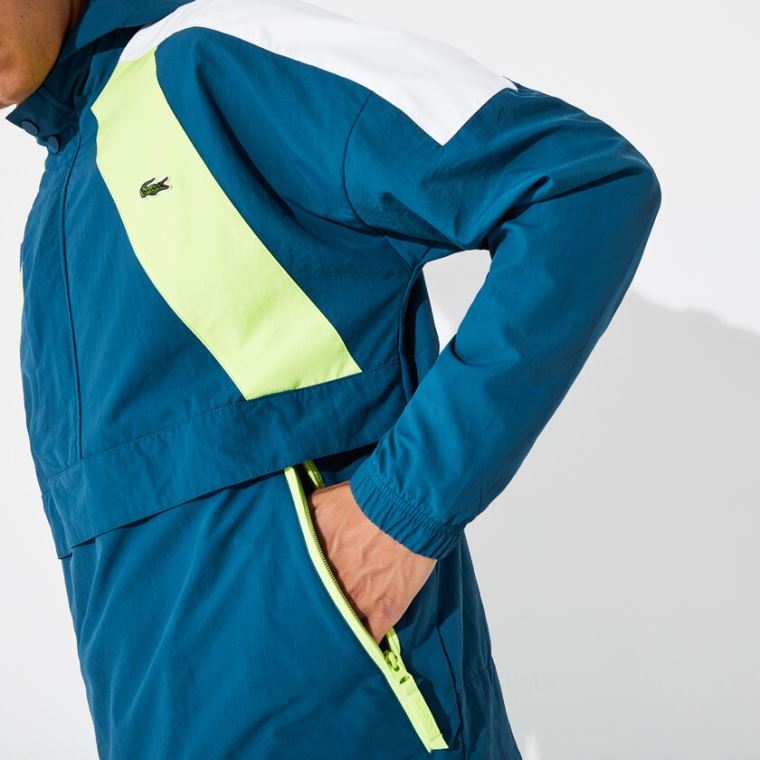 Lacoste SPORT Pullover Windbreaker Blå Gul Hvite | mH7l42se