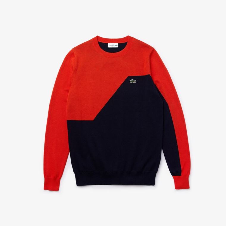 Lacoste SPORT Pustende Knit Crew Neck Golf Genser Rød Marineblå Blå | X1oTek7E