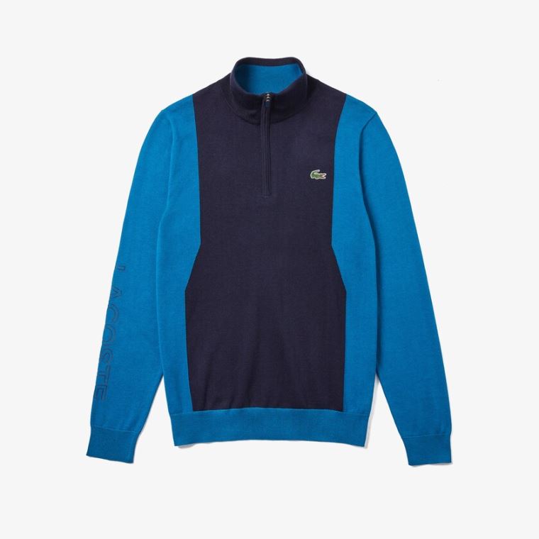 Lacoste SPORT Pustende Knit Zip Collar Golf Genser Marineblå Blå Blå Marineblå Blå | K8i4MwHF