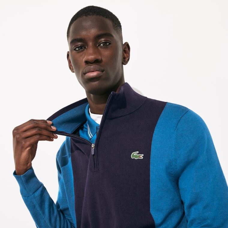 Lacoste SPORT Pustende Knit Zip Collar Golf Genser Marineblå Blå Blå Marineblå Blå | K8i4MwHF