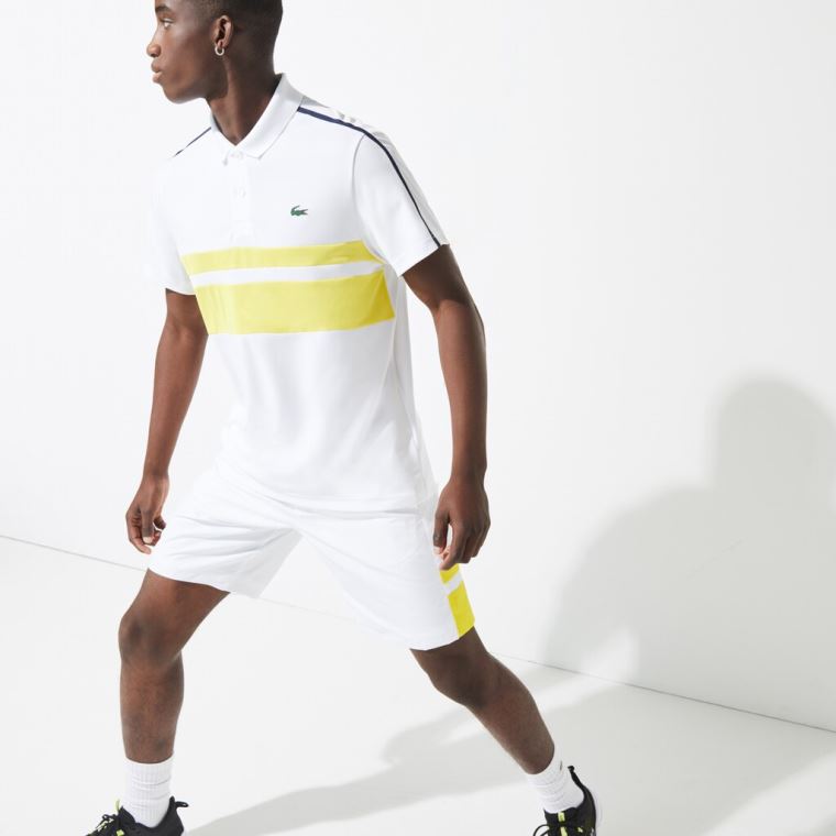 Lacoste SPORT Pustende Piqué Tennis Polo Shirt Hvite Gul Marineblå Blå | LzF3xyr6