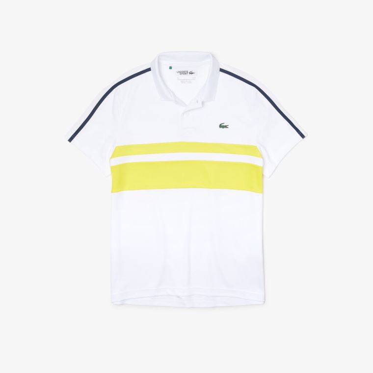 Lacoste SPORT Pustende Piqué Tennis Polo Shirt Hvite Gul Marineblå Blå | LzF3xyr6