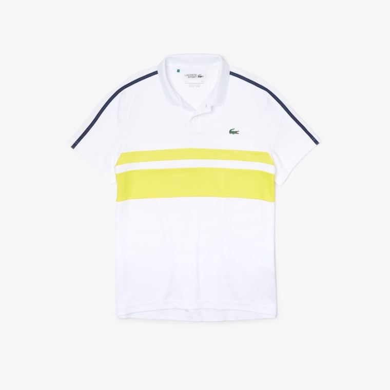 Lacoste SPORT Pustende Piqué Tennis Polo Shirt Hvite Gul Marineblå Blå | eFFpU3A3