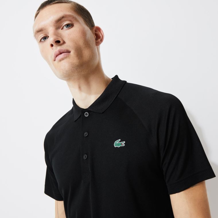 Lacoste SPORT Pustende Run-Resistant Interlock Polo Shirt Svarte | LNIYVkxI