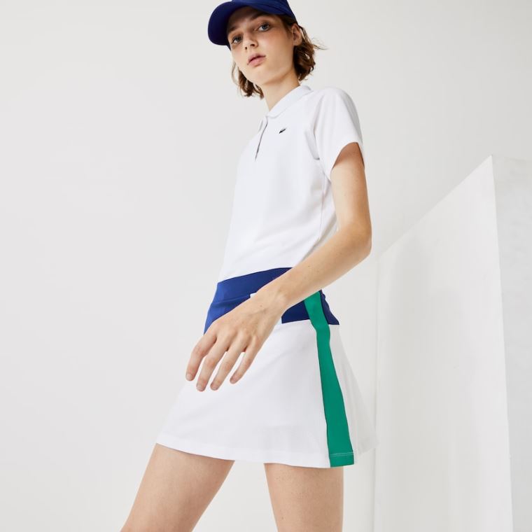 Lacoste SPORT Pustende Stretch Tennis Skirt Blå Hvite Gul Blå Grønn | j3i9csah