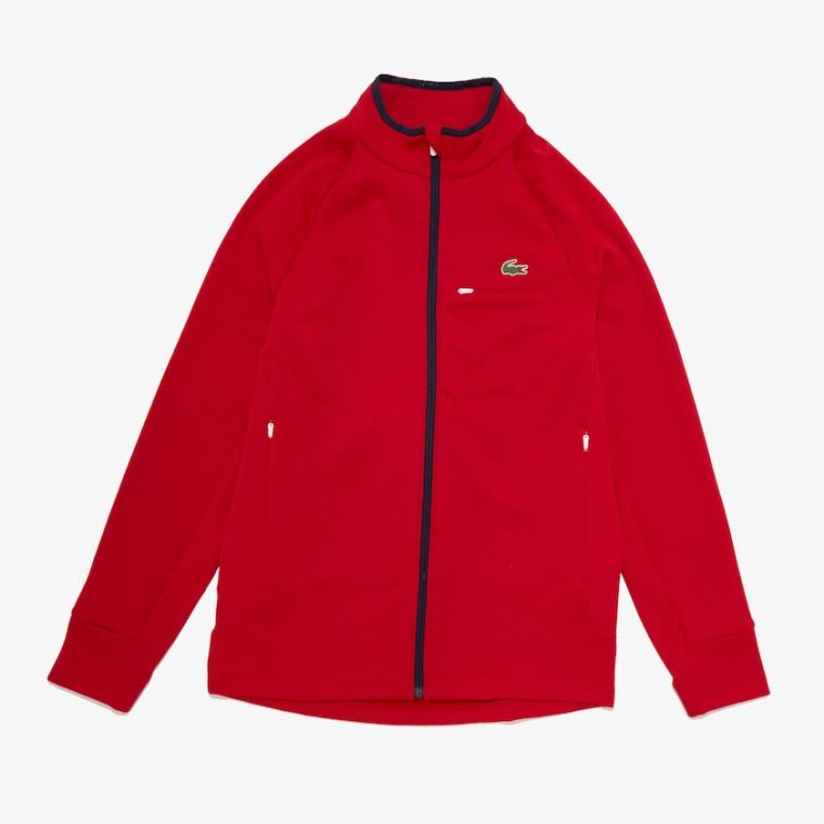 Lacoste SPORT Pustende UV Protection Zip Sweatshirt Rød Hvite Marineblå Blå | JVHr7VL9