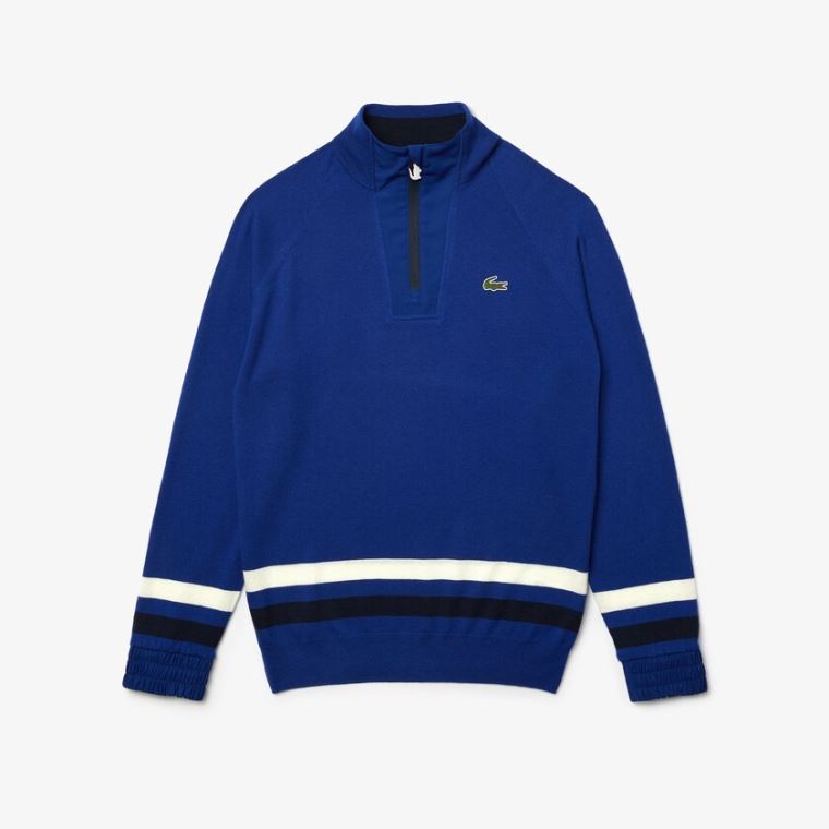 Lacoste SPORT Pustende Wool Golf Genser Blå Marineblå Blå Hvite | Cu6VI7W3