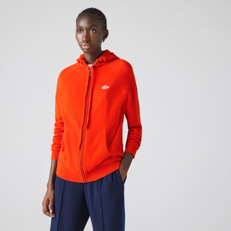 Lacoste SPORT Recycled Cashmere Zip Genser Rød | PJSyYp34