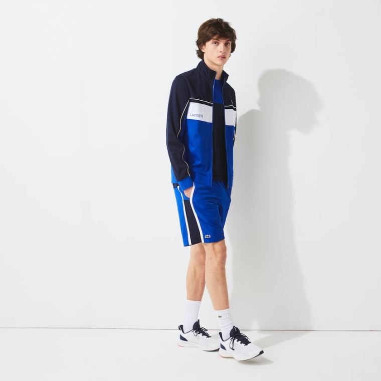 Lacoste SPORT Resistant Colourblock Piqué Zip Sweatshirt Marineblå Blå Blå Hvite Blå | ybUApMLM