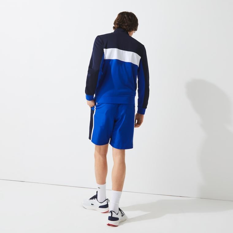 Lacoste SPORT Resistant Colourblock Piqué Zip Sweatshirt Marineblå Blå Blå Hvite Blå | ybUApMLM