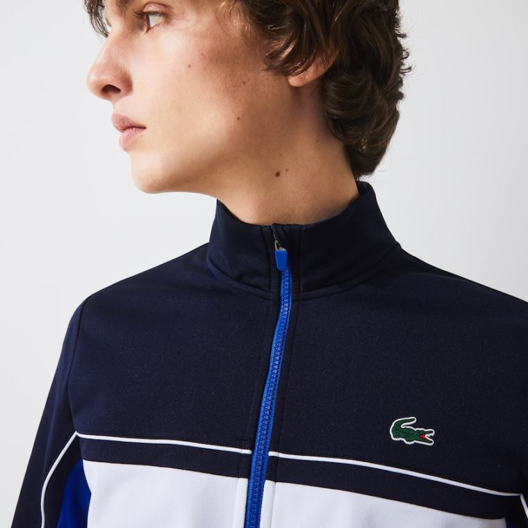 Lacoste SPORT Resistant Colourblock Piqué Zip Sweatshirt Marineblå Blå Blå Hvite Blå | ybUApMLM