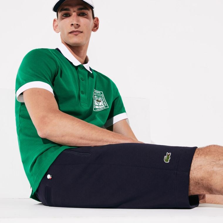 Lacoste SPORT Roland Garros Bomull Fleece Shorts Marineblå Blå Grønn Hvite | LOA9nhPc