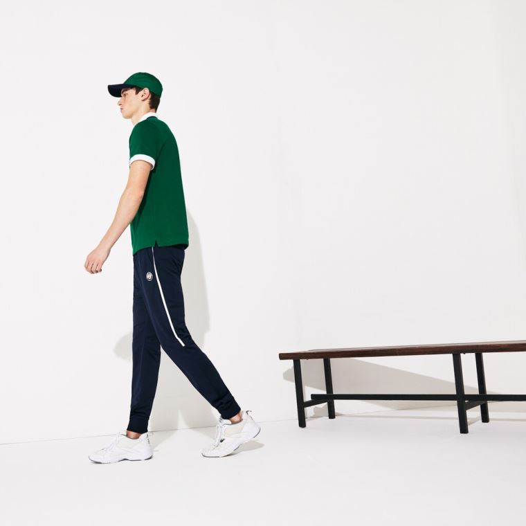 Lacoste SPORT Roland Garros Plant-Print Bomull Polo Shirt Grønn Hvite Marineblå Blå | 1BSQBfAp