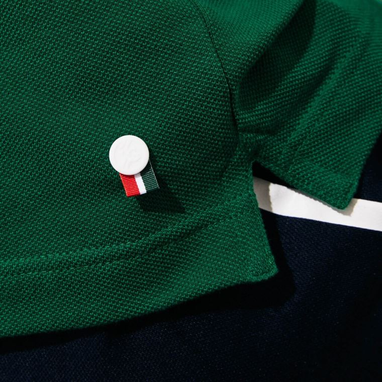 Lacoste SPORT Roland Garros Plant-Print Bomull Polo Shirt Grønn Hvite Marineblå Blå | 1BSQBfAp