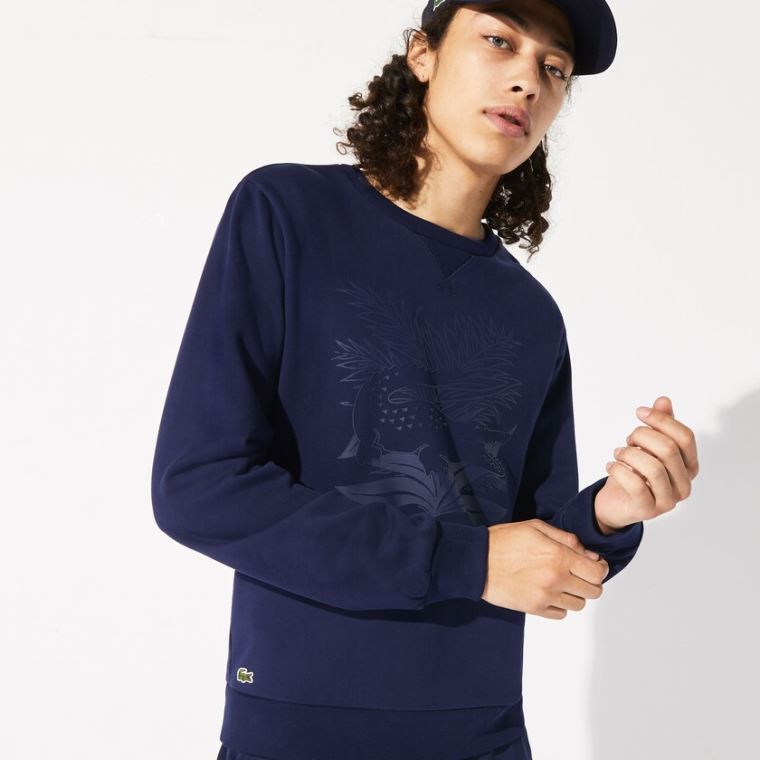 Lacoste SPORT Roland Garros Plant Print Sweatshirt Marineblå Blå Grønn | l2WQ98Ml