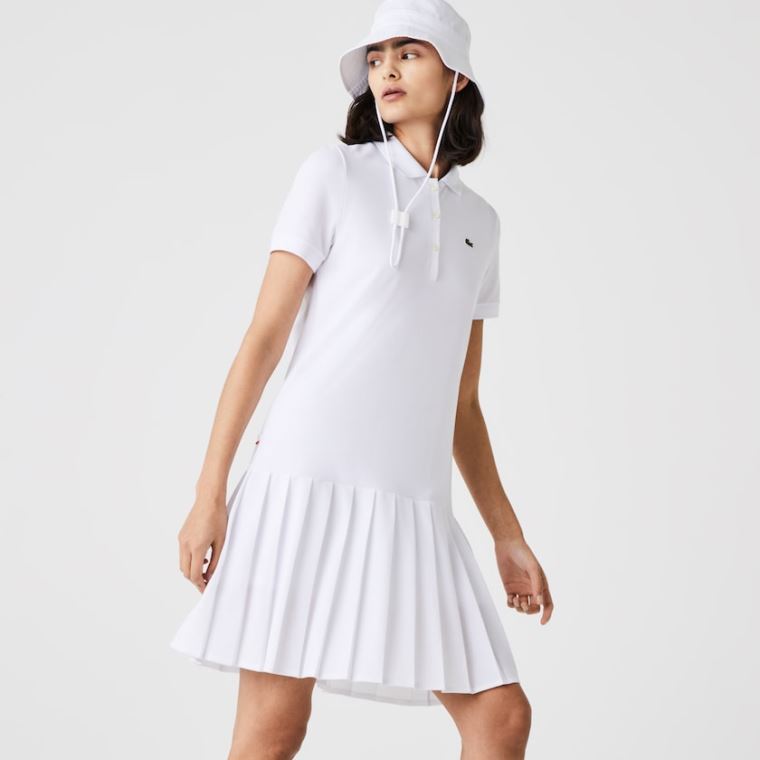 Lacoste SPORT Roland Garros Pleated Polo Kjoler Hvite Grønn Marineblå Blå | HWb3aDct