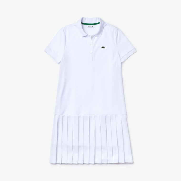 Lacoste SPORT Roland Garros Pleated Polo Kjoler Hvite Grønn Marineblå Blå | HWb3aDct