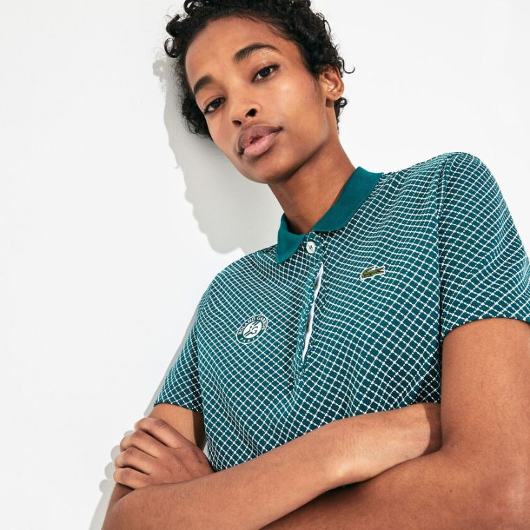 Lacoste SPORT Roland Garros Printed Bomull Polo Shirt Grønn Hvite Rød | TE4UQSnt