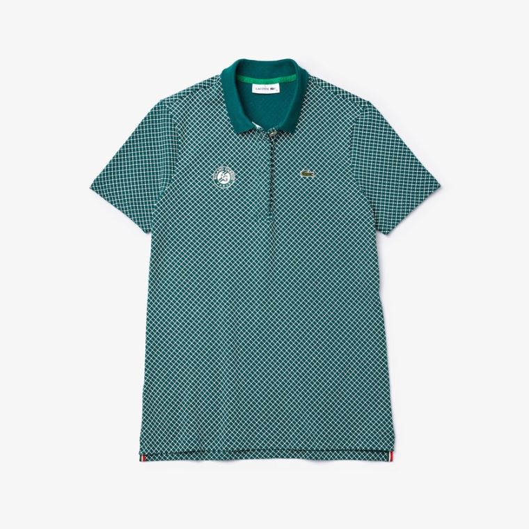 Lacoste SPORT Roland Garros Printed Bomull Polo Shirt Grønn Hvite Rød | TE4UQSnt