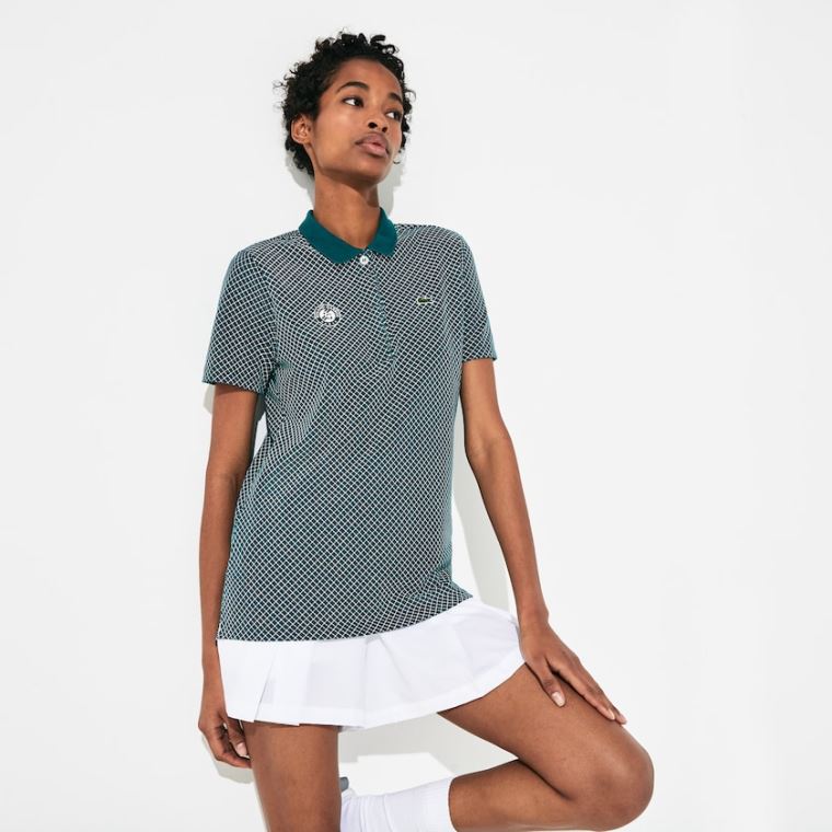 Lacoste SPORT Roland Garros Printed Bomull Polo Shirt Grønn Hvite Rød | TE4UQSnt