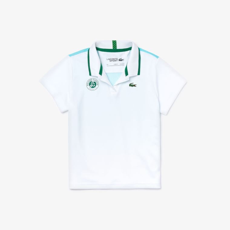 Lacoste SPORT Roland Garros V-Neck Polo Shirt Hvite Turkis Grønn | PHU2FGVU