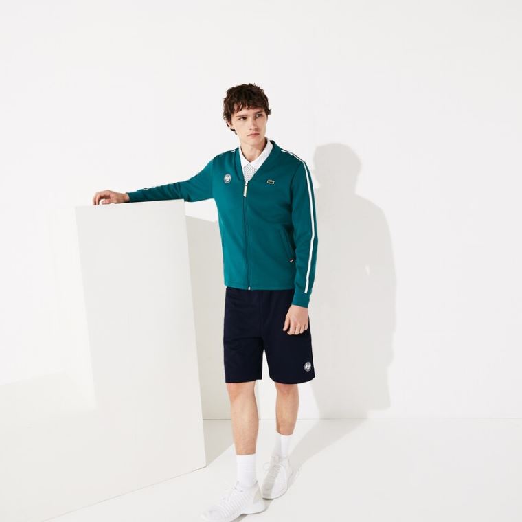 Lacoste SPORT Roland Garros V-Neck Zip Sweatshirt Grønn Hvite Rød | wzViRkGD