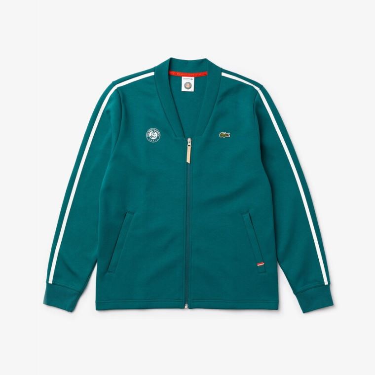 Lacoste SPORT Roland Garros V-Neck Zip Sweatshirt Grønn Hvite Rød | wzViRkGD