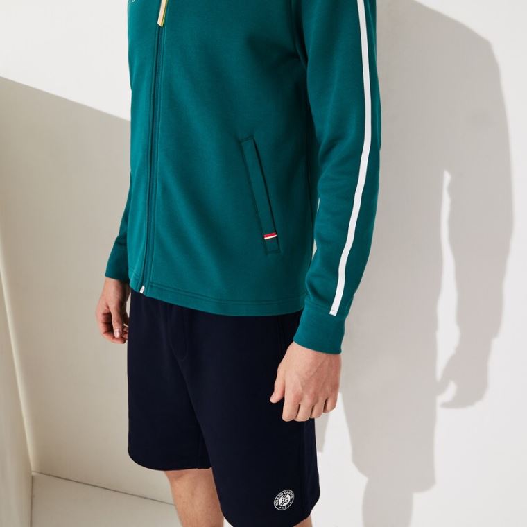 Lacoste SPORT Roland Garros V-Neck Zip Sweatshirt Grønn Hvite Rød | wzViRkGD