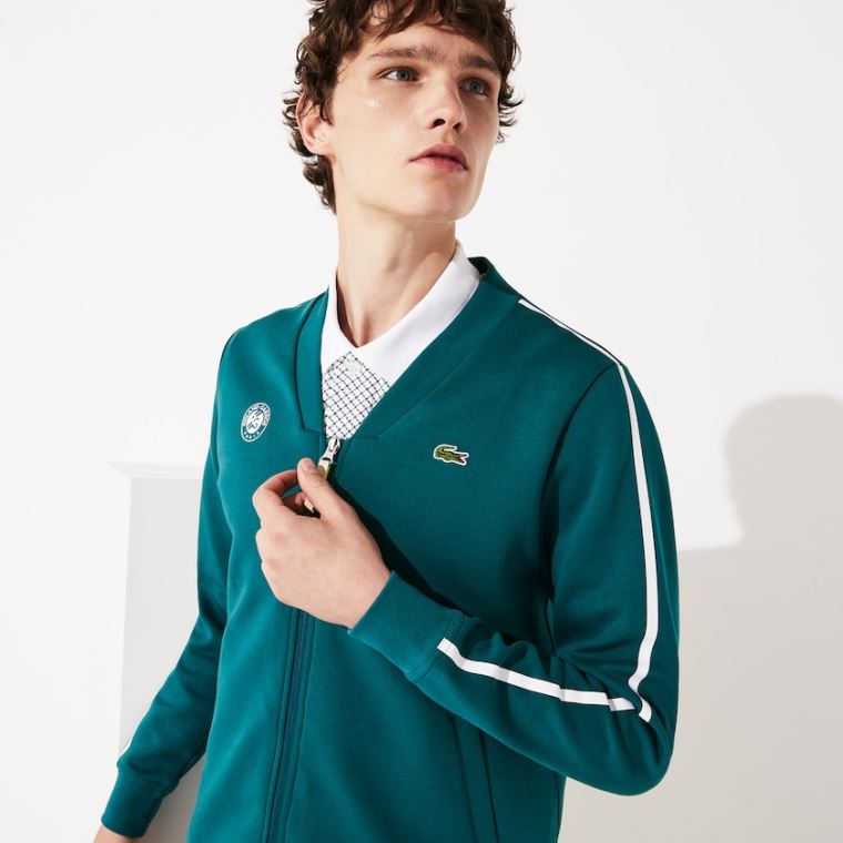 Lacoste SPORT Roland Garros V-Neck Zip Sweatshirt Grønn Hvite Rød | wzViRkGD