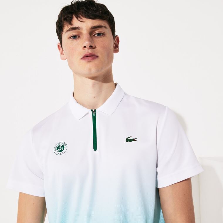 Lacoste SPORT Roland Garros Zip-Front Performance Polo Shirt Hvite Turkis Grønn | KkCCHJdq