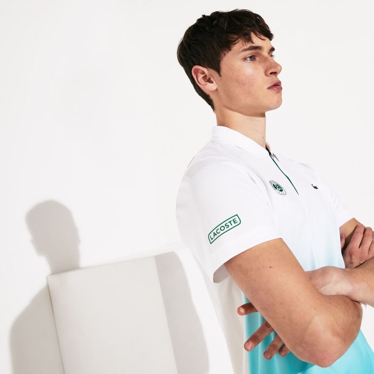 Lacoste SPORT Roland Garros Zip-Front Performance Polo Shirt Hvite Turkis Grønn | KkCCHJdq