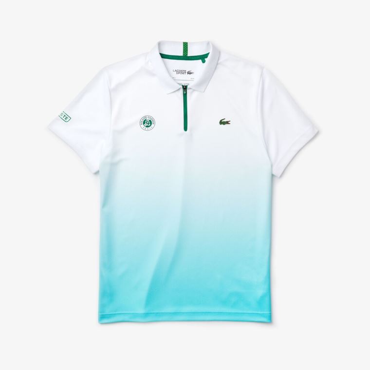 Lacoste SPORT Roland Garros Zip-Front Performance Polo Shirt Hvite Turkis Grønn | KkCCHJdq