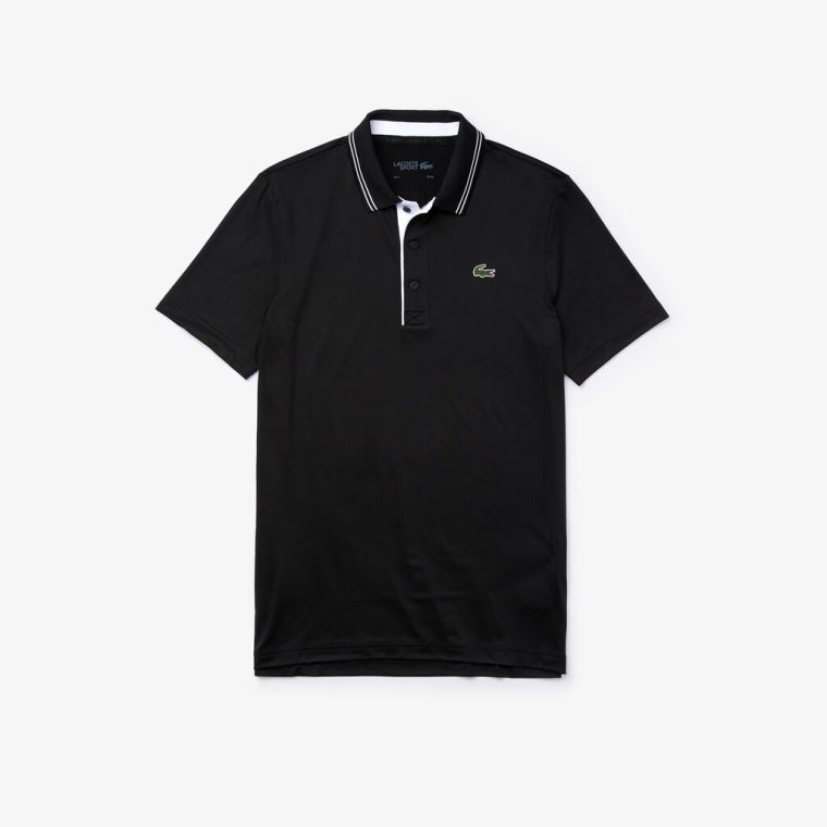 Lacoste SPORT Signature Pustende Golf Polo Shirt Svarte Hvite | HtGWcuQW