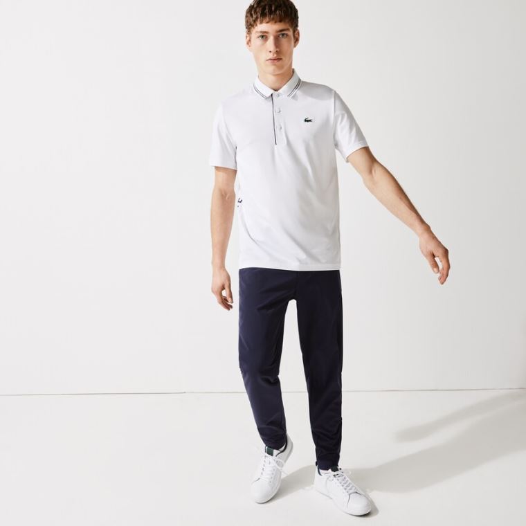 Lacoste SPORT Signature Pustende Golf Polo Shirt Hvite Marineblå Blå | hNoAeDyL