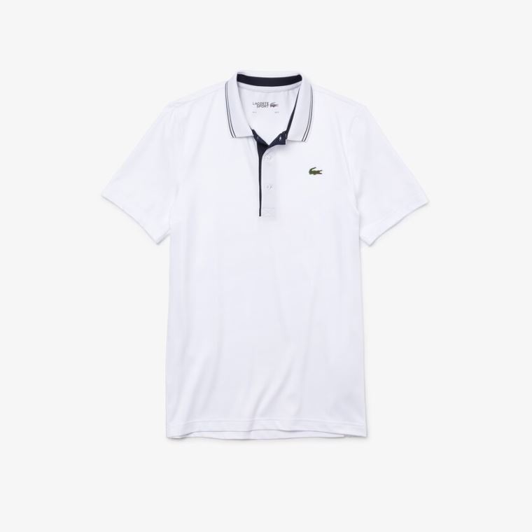 Lacoste SPORT Signature Pustende Golf Polo Shirt Hvite Marineblå Blå | hNoAeDyL