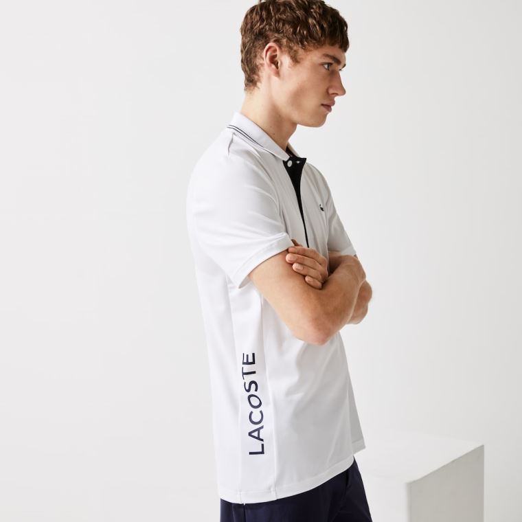 Lacoste SPORT Signature Pustende Golf Polo Shirt Hvite Marineblå Blå | zHLIv2Lf