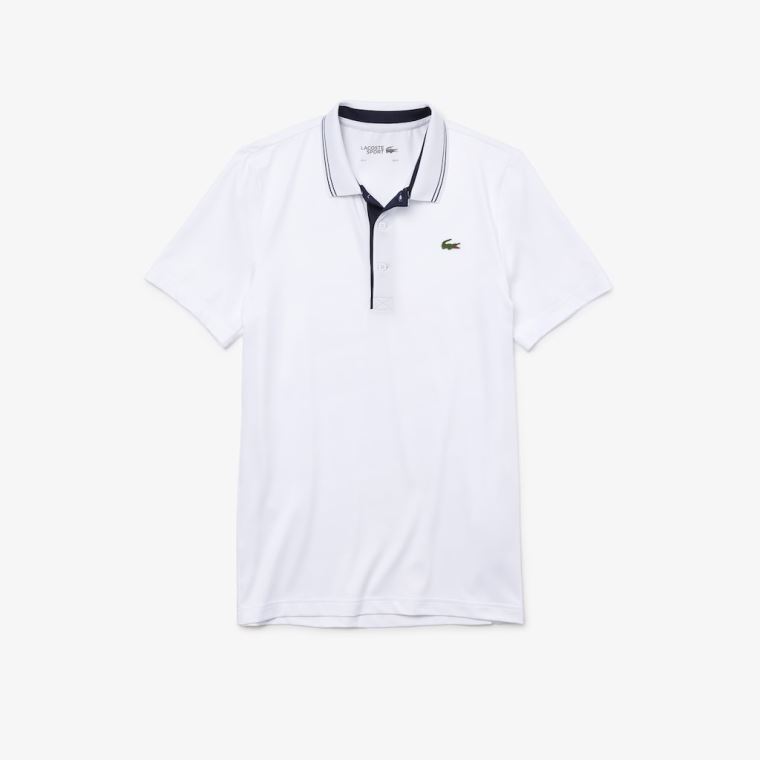 Lacoste SPORT Signature Pustende Golf Polo Shirt Hvite Marineblå Blå | zHLIv2Lf