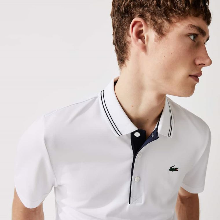 Lacoste SPORT Signature Pustende Golf Polo Shirt Hvite Marineblå Blå | zHLIv2Lf