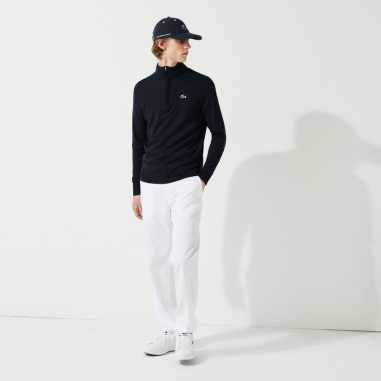 Lacoste SPORT Solid Pustende Knit Zip Collar Golf Genser Marineblå Blå | enTPR7TQ