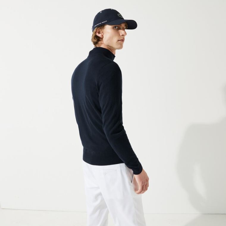 Lacoste SPORT Solid Pustende Knit Zip Collar Golf Genser Marineblå Blå | enTPR7TQ