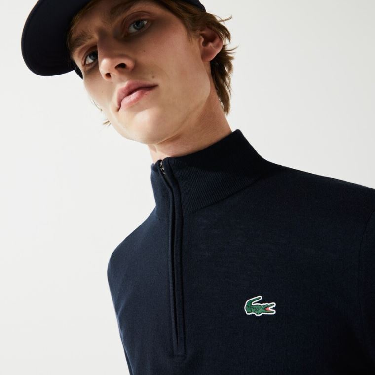 Lacoste SPORT Solid Pustende Knit Zip Collar Golf Genser Marineblå Blå | enTPR7TQ